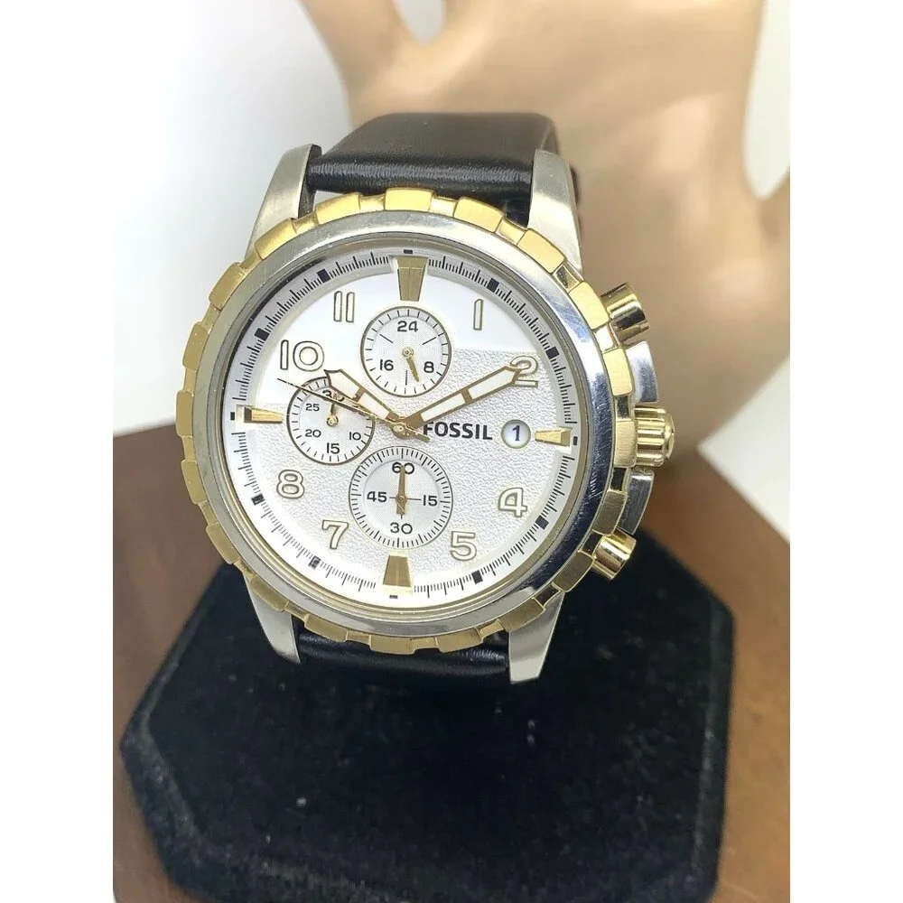 Fossil Men's Watch FS4795IE Quartz Chronograph Silver Dial Black Leather 45mm